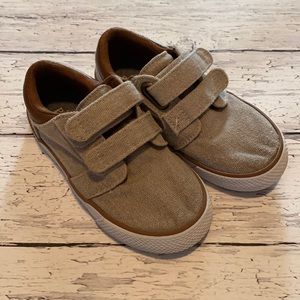 Brown and tan Velcro shoes
